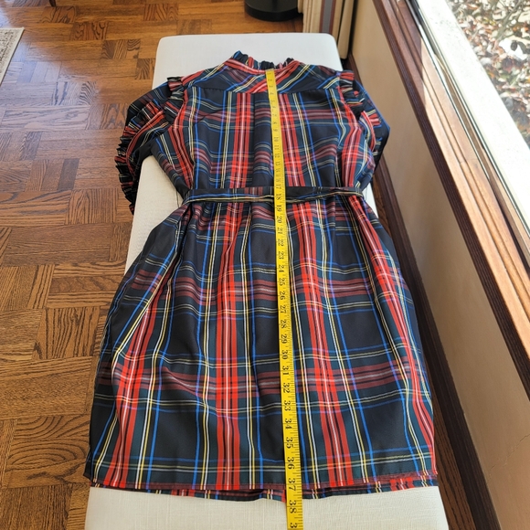 New! J Crew sz M Belted Ruffle Black Tartan Plaid Christmas Dress NWT - Picture 9 of 16